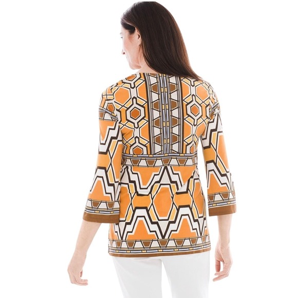 Chicos Women’s Size Small African 70s V Neck Inspired Tunic Blouse Top - Picture 4 of 8